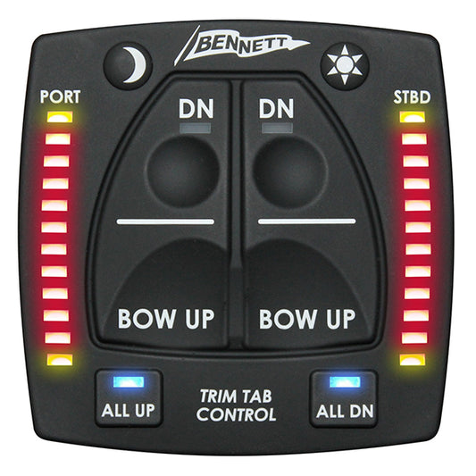 Bennett Integrated Helm Controls With Indicator Lights For Trim Tabs.