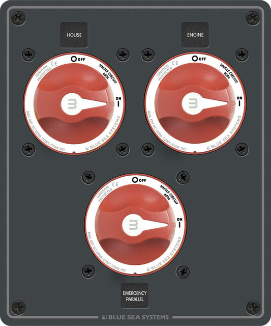 Blue Sea Dual Battery Bank Management Panel.