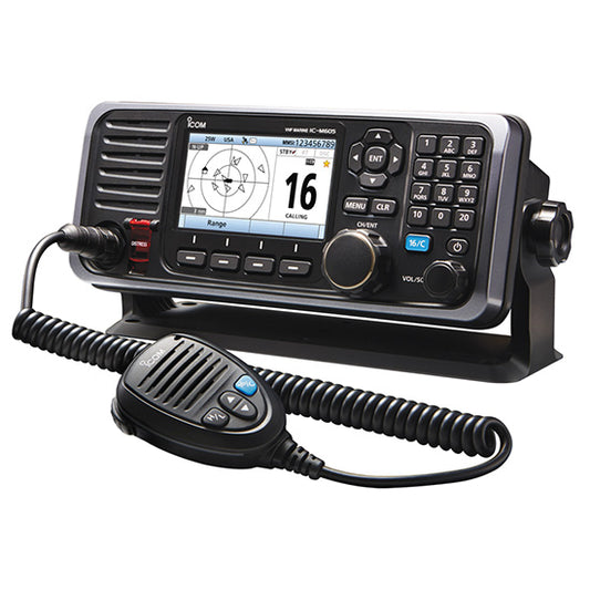 Icom M605 VHF Fixed Mount with Color Display and Rear Mic Connector.