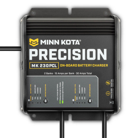 Minn Kota MK230PCL Precision Charger 2 Bank 15 Amps With AC Power Cables.
