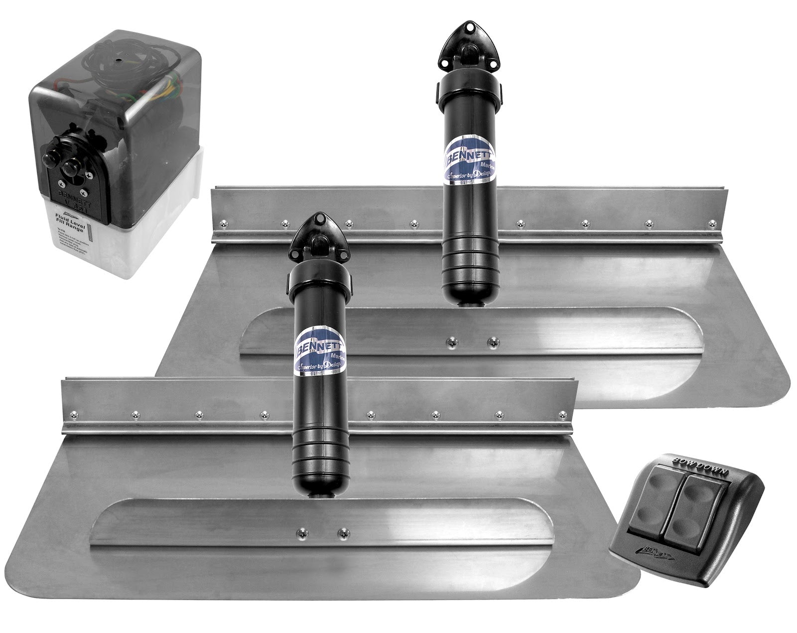 Bennett Classic Hydraulic Trim Tab Systems with Euro Waterproof Rocker Switch.