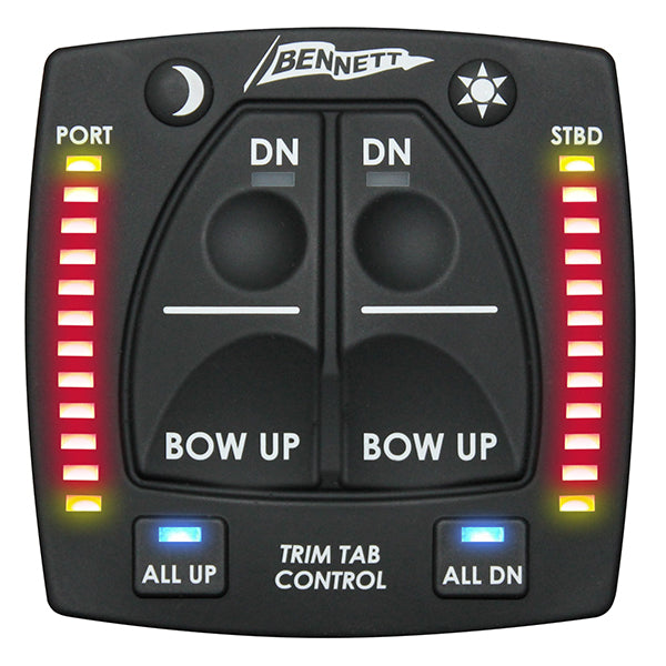 Bennett Integrated Helm Controls With Indicator Lights For Trim Tabs.