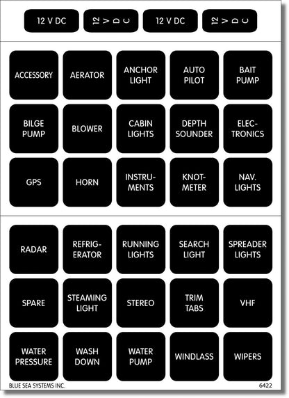 Blue Sea Label Kit DC H2O 30 Square Black V1 & V2.