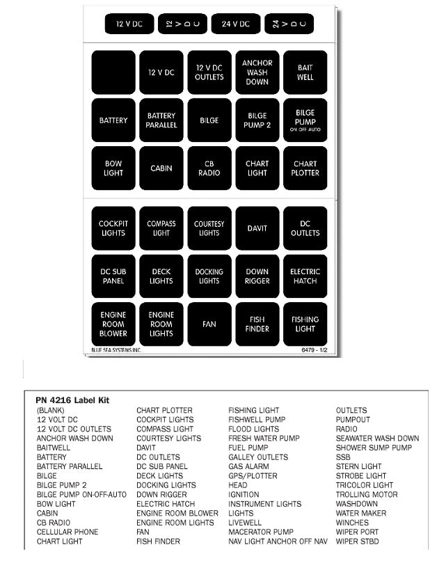 Blue Sea Label Kit DC H2O Square Black.