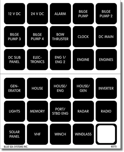Blue Sea Label Kit DC H2O 30 Square Black V1 & V2.