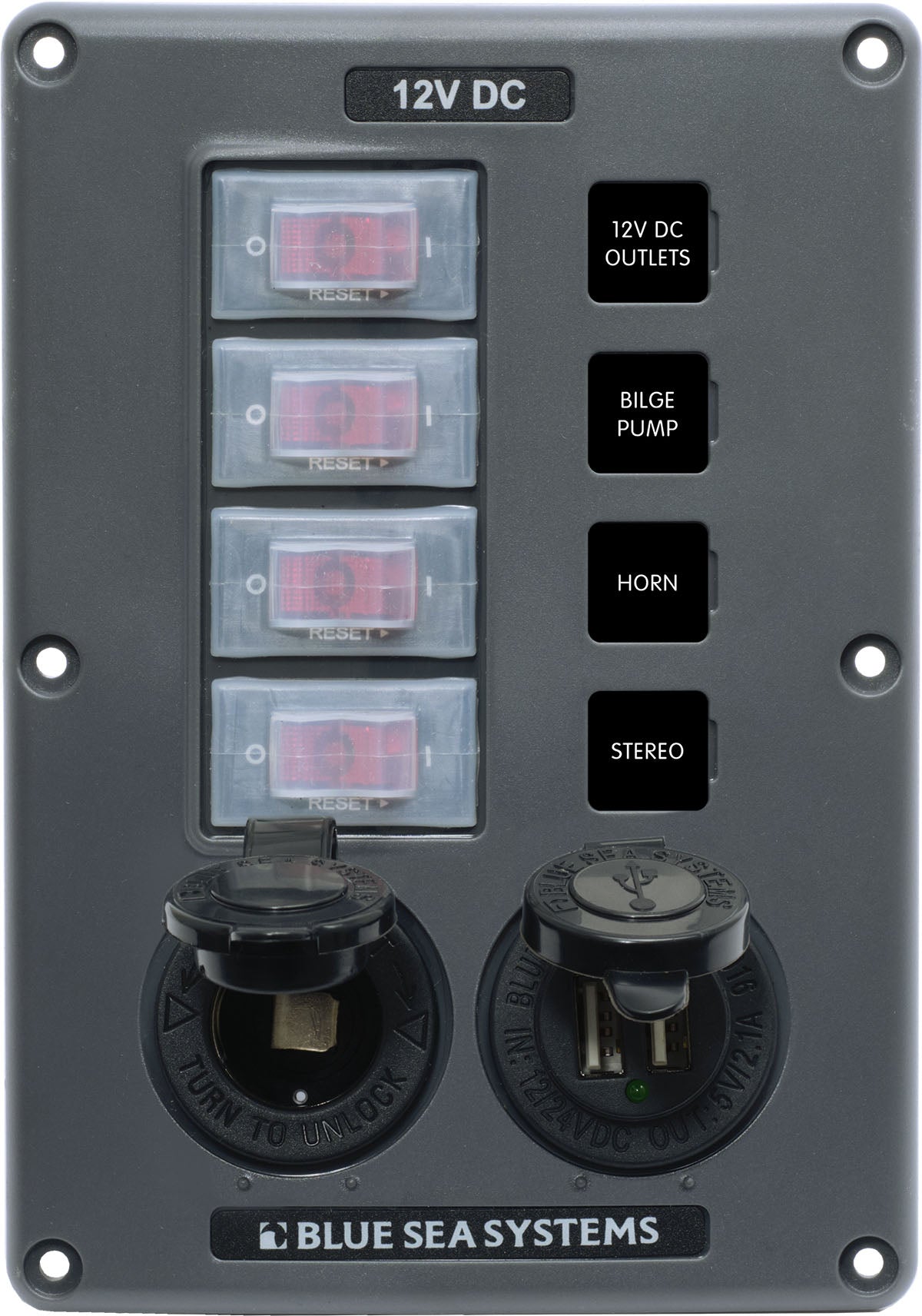 Blue Sea Water-Resistant 12V Circuit Breaker Switch Panels - Gray.