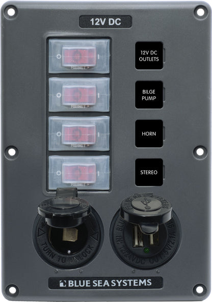 Blue Sea Water-Resistant 12V Circuit Breaker Switch Panels - Gray.