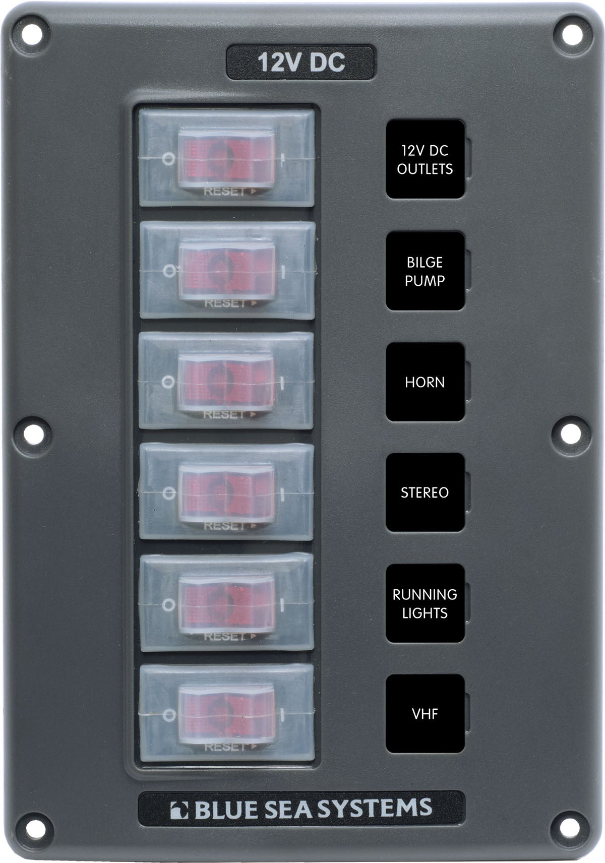 Blue Sea Water-Resistant 12V Circuit Breaker Switch Panels - Gray.