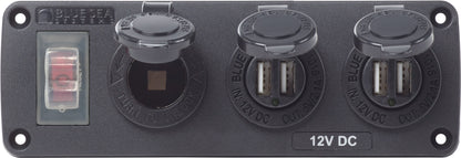 Blue Sea Water-Resistant 12V 15A Circuit Accessory Panel with 12v Socket and Dual USB Charger.