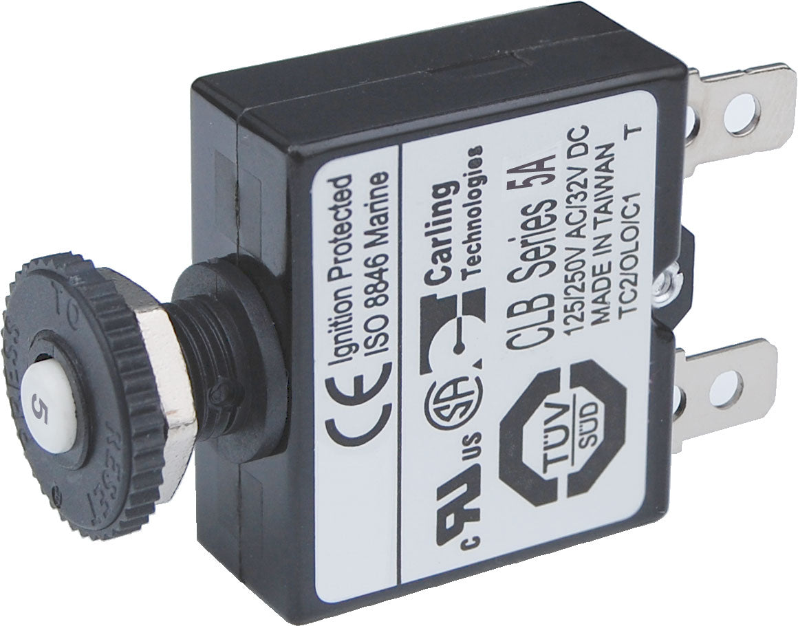 Blue Sea Push Button Reset Only Quick Connect Circuit Breakers.