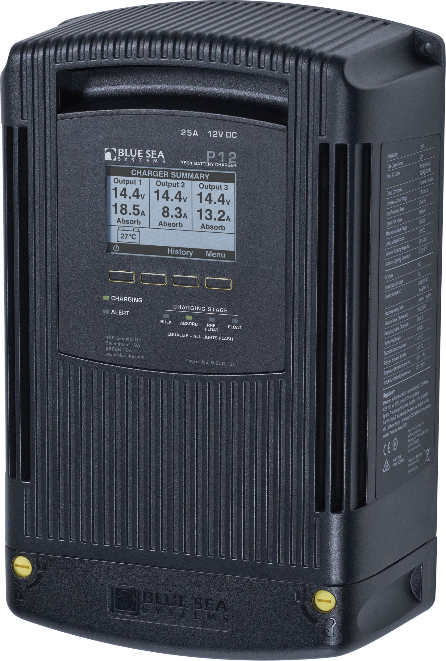 Blue Sea P12 Battery Charger 12v Output 120/230V Input 3 Bank.