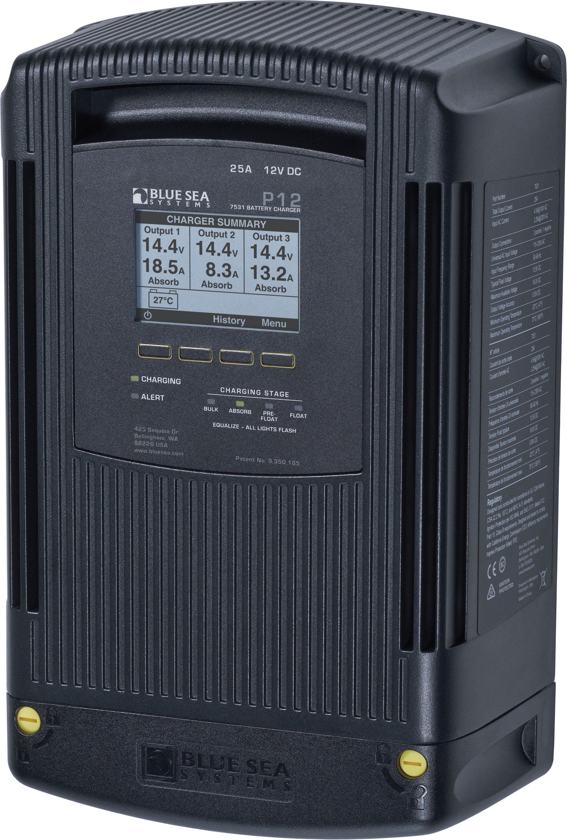 Blue Sea P12 Battery Charger 12v Output 120/230V Input 3 Bank.