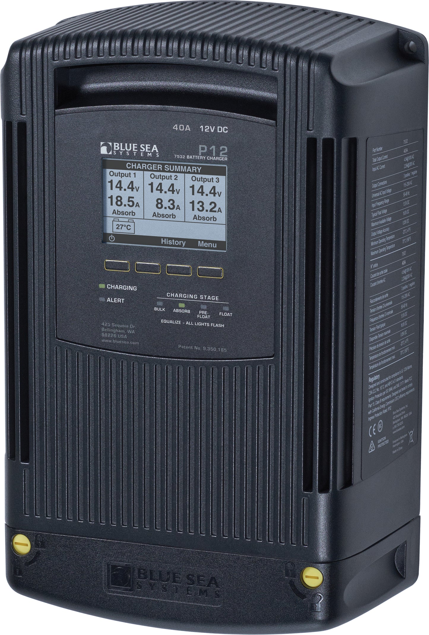 Blue Sea P12 Battery Charger 12v Output 120/230V Input 3 Bank.