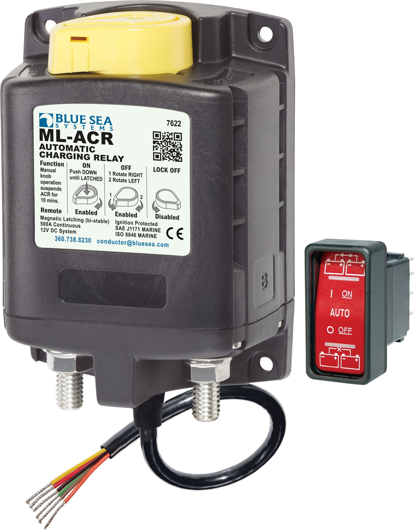 Blue Sea ML-ACR Automatic Charging Relay with Manual Control DC 500A.