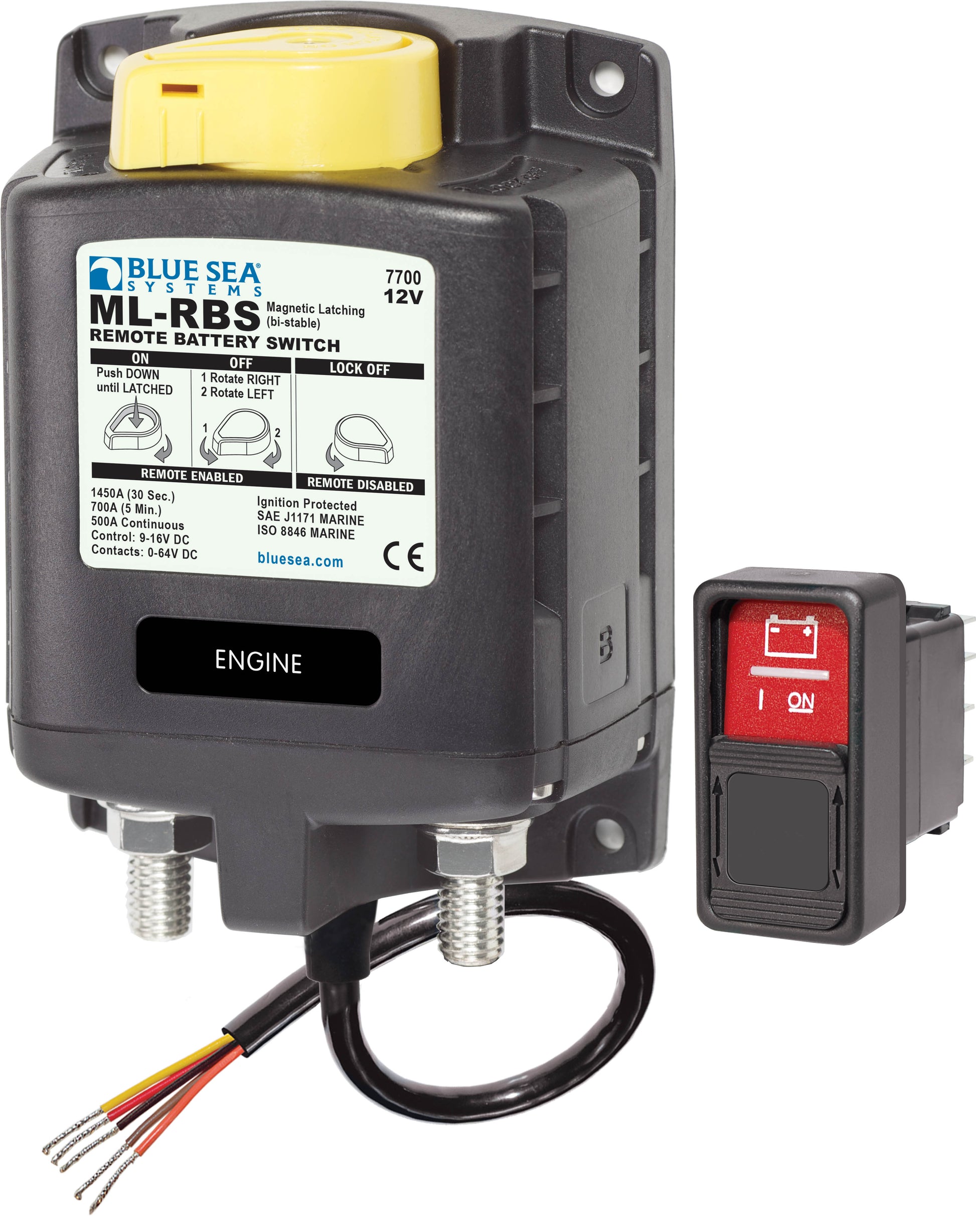 Blue Sea ML-RBS 500A Remote Battery Switch With Manual Control.
