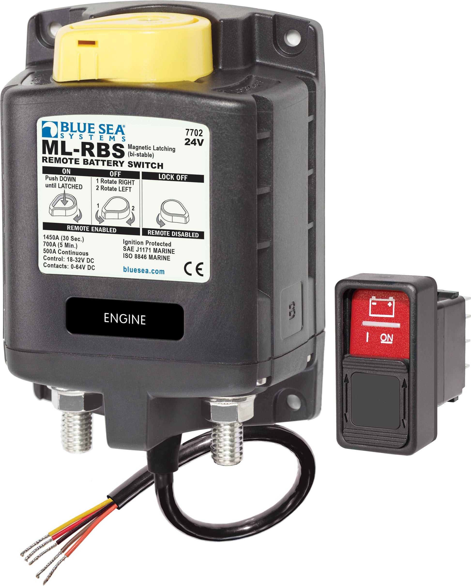 Blue Sea ML-RBS 500A Remote Battery Switch With Manual Control.
