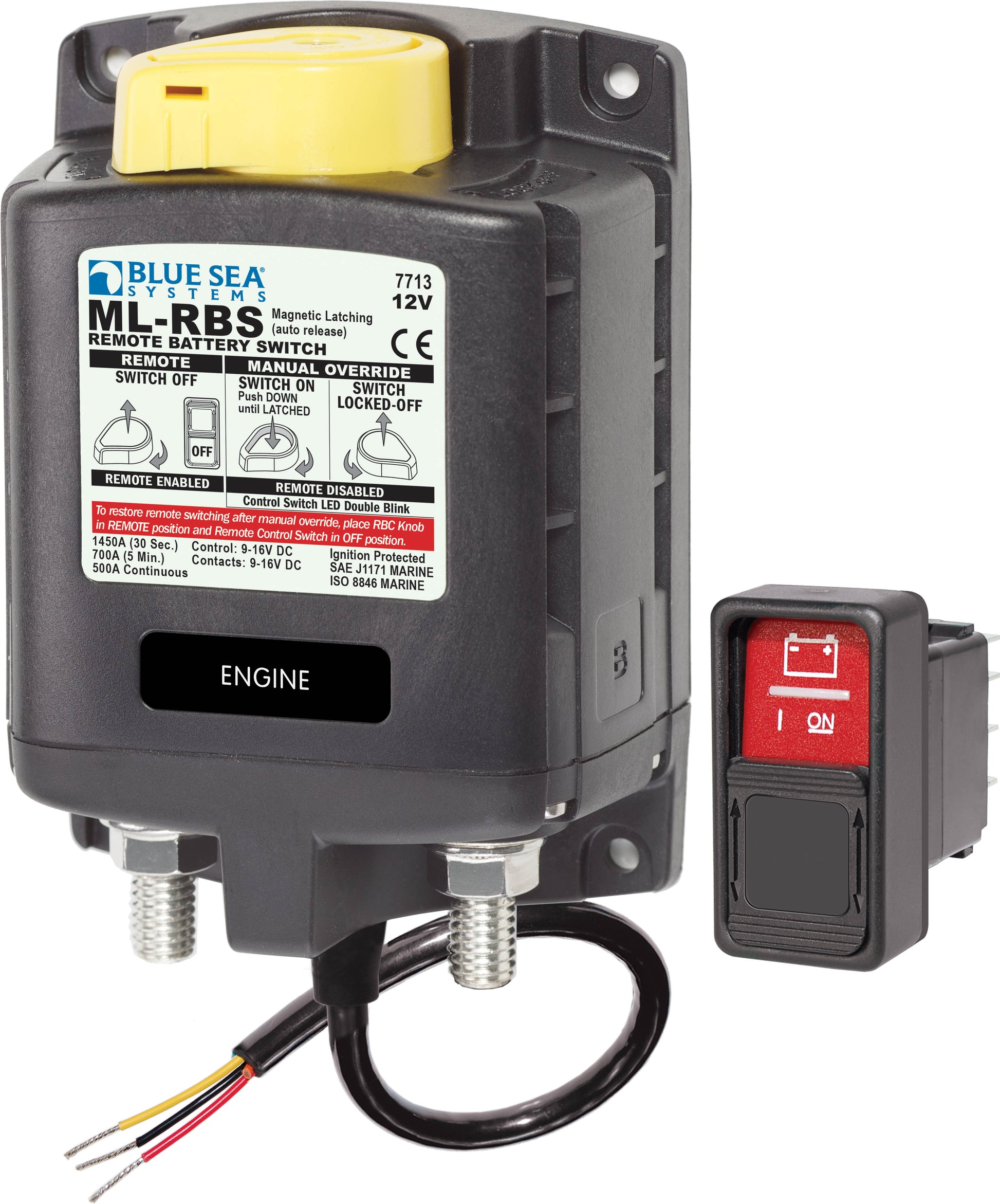 Blue Sea ML-RBS 500A Remote Battery Switch With Manual Control Auto Release.