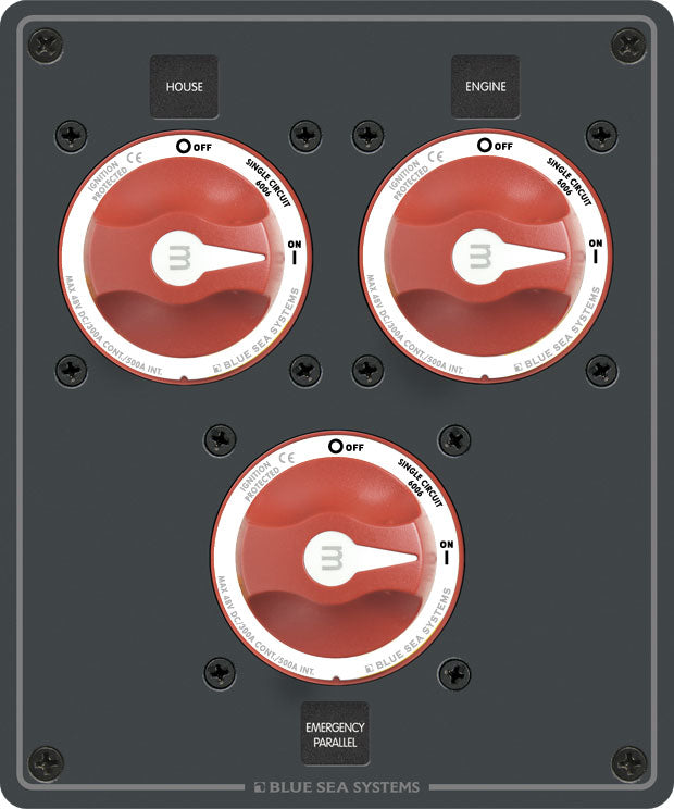 Blue Sea Dual Battery Bank Management Panel.