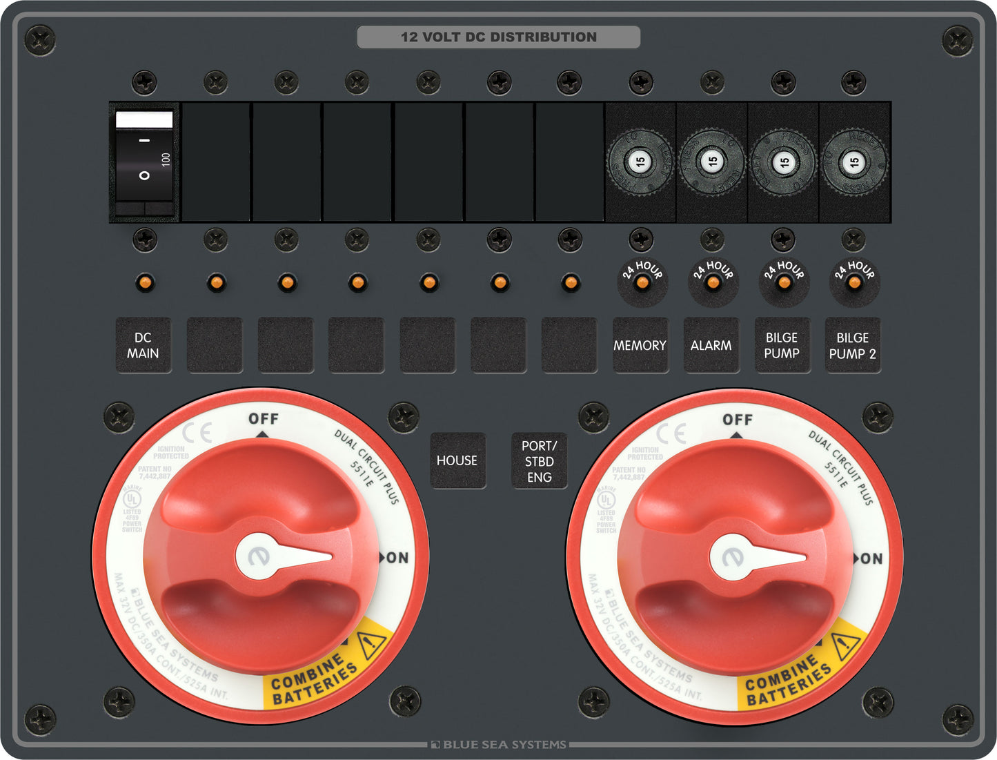 Blue Sea Battery Bank Management Panel.